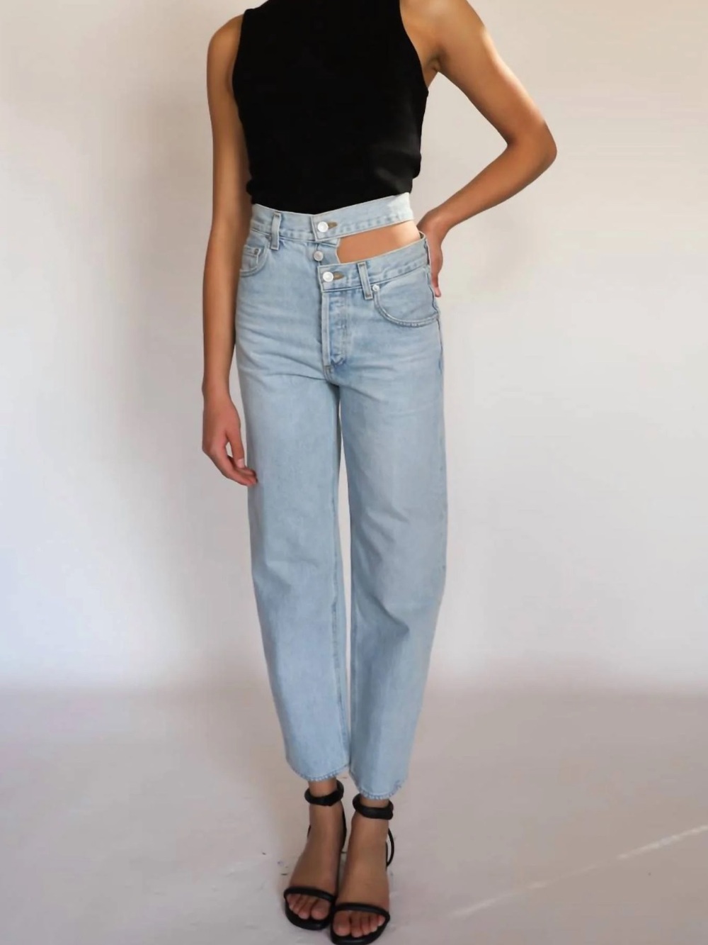 AGOLDE Broken Waistband Cutout High Rise Jeans Light Wash Size 30
